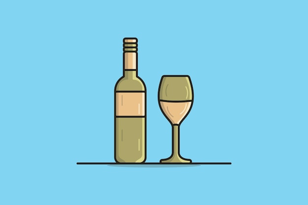 Wine Bottle with Wine Glass vector illustration Bar and restaurant objects icon concept