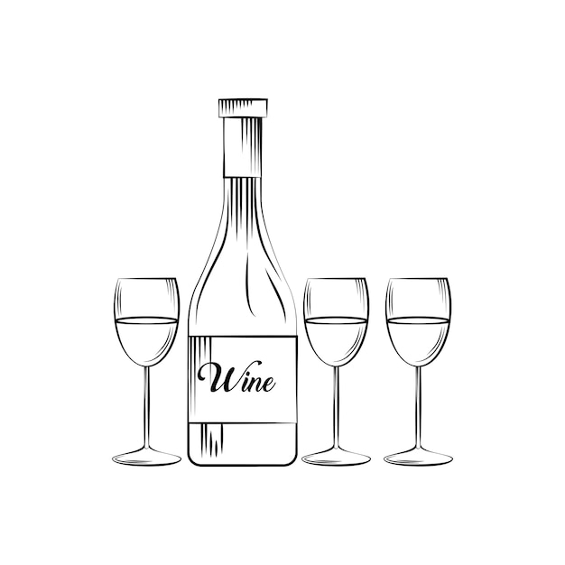 Vector wine bottle with wineglasses