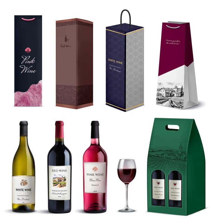 Vector wine bottles and gift boxes