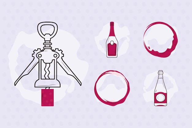 Wine bottles icons set design