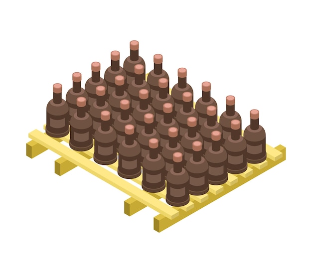 Wine bottles on isometric wooden dais