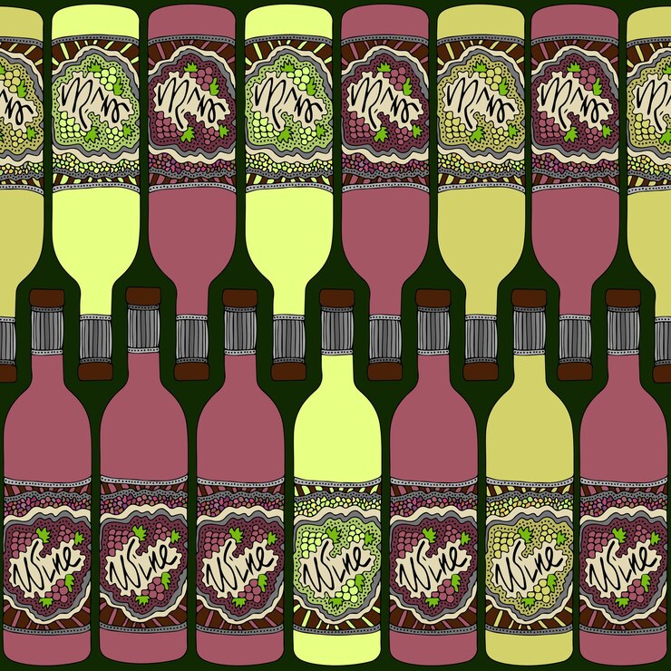Vector wine bottles pattern vintage style zentangle wine bottles background