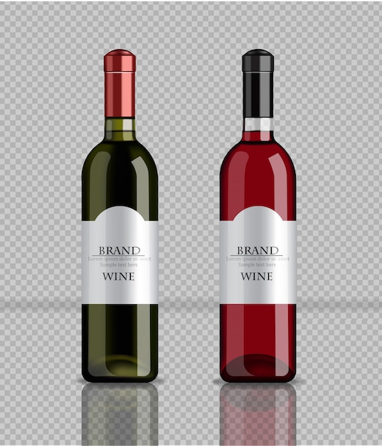 Vettore bottiglie di vino realistico mock up