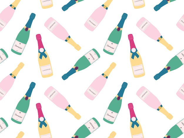 Vector wine bottles seamless pattern doodle champagne vintage glass bottles vector