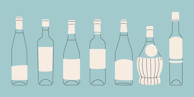 Vettore bottiglie di vino set di elementi isolati per il design design semplice e minimalista