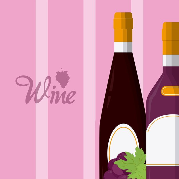 Винные бутылки с виноградом векторные иллюстрации графический дизайн