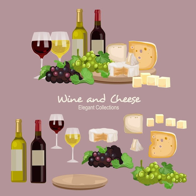 Vector wine and cheese