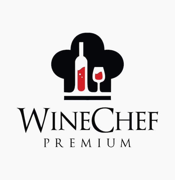 Wine chef hat Logo Design vector badge symbol