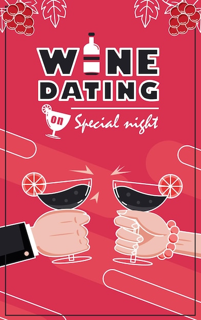 Vector wine dating on special night glasses cheers suitable for events