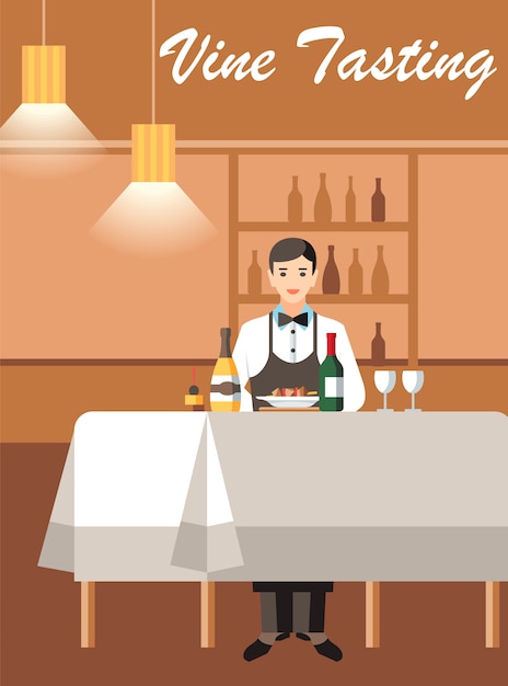 Wine Degustation with Expert Flat Vector Banner