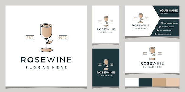 Шаблон логотипа винного дизайна с розой и дизайном визитной карточки