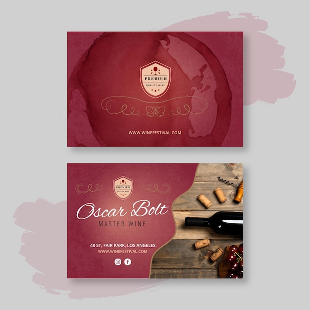 Vector wine double-sided horizontal business card