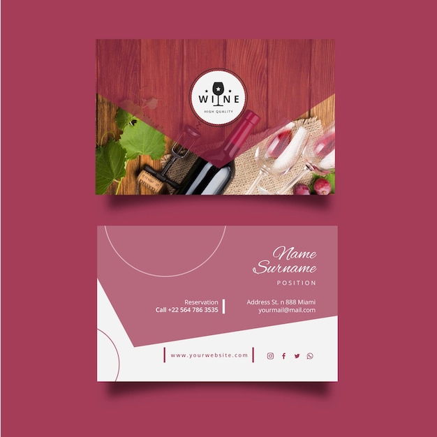 Vector wine double-sided horizontal business card