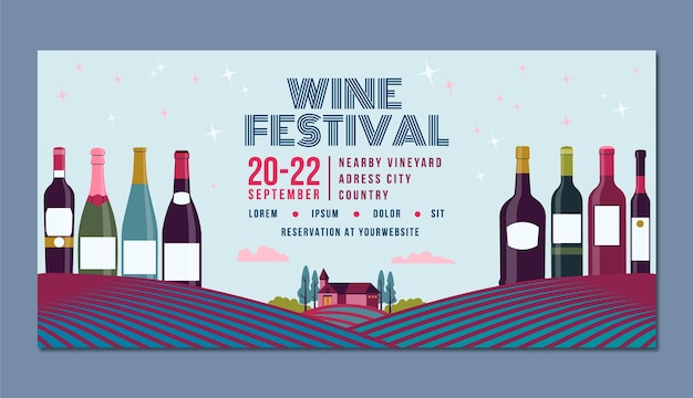 Vettore modello di banner orizzontale del festival del vino