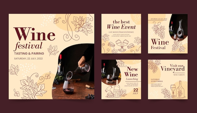 Vector wine festival instagram posts template