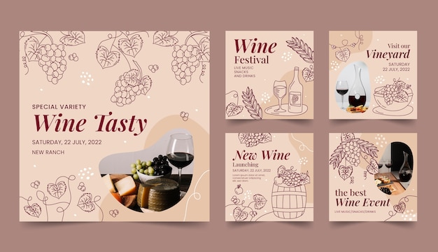 Vector wine festival instagram posts template