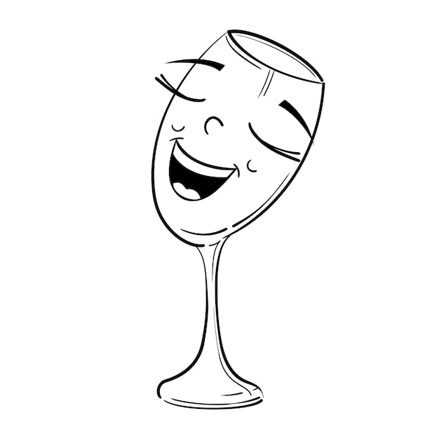 A wine glass in the form of a laughing girl Funny sketchstyle character