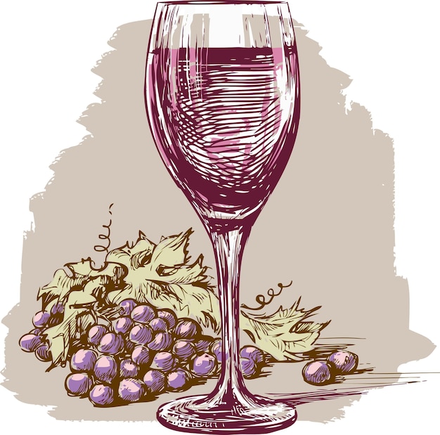ワイングラスとブドウ