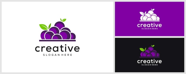 Vector wine glass and grapes logo design template