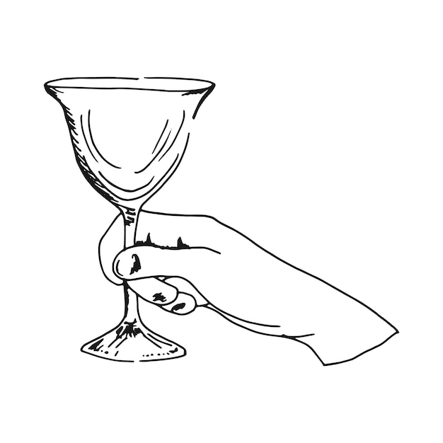 고립 된 손 선형 개체에 와인 글라스