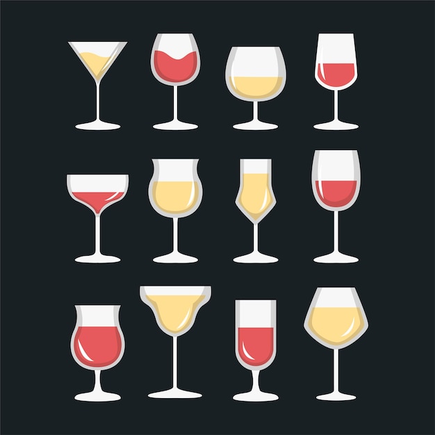 Collezione di illustrazioni per bicchieri di vino