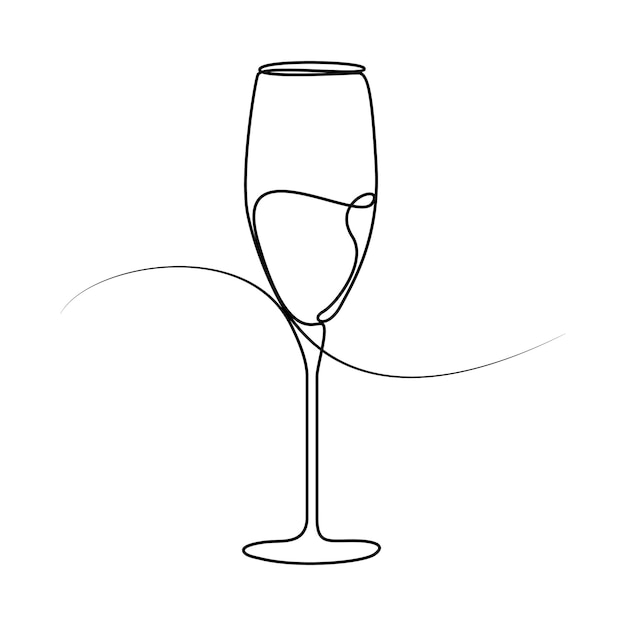 白い背景に隔離されたワイングラス 連続的な1行描画ベクトルイラスト