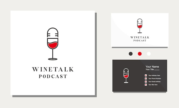 Bicchiere da vino e microfono podcast logo design icona vettoriale