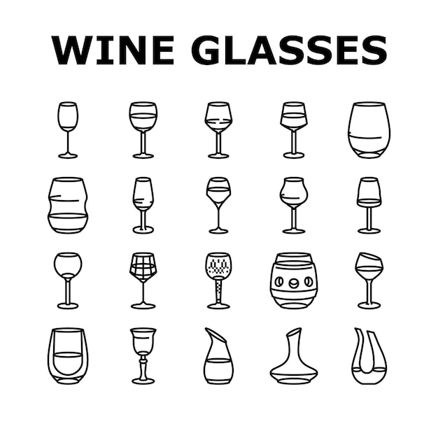 Wine glass red drink alcohol icons set vector