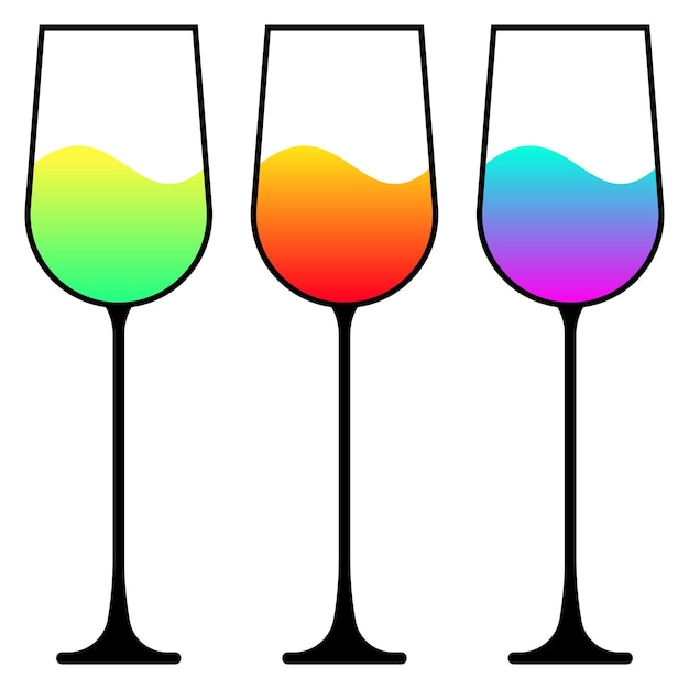 Wine glass simple icon set with colorful liquid vector illustration for beverage design element