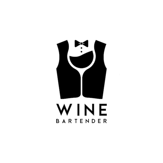 Wine Glass Tuxedo Suit Bow Tie for Luxury Bar Dinner Restaurant Waitress Bartender Logo design