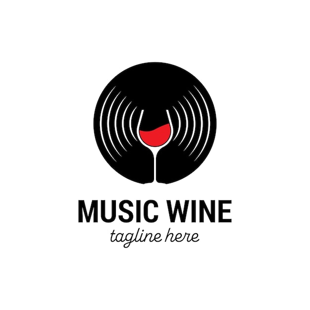 Wine glass and vinyl record logo design template