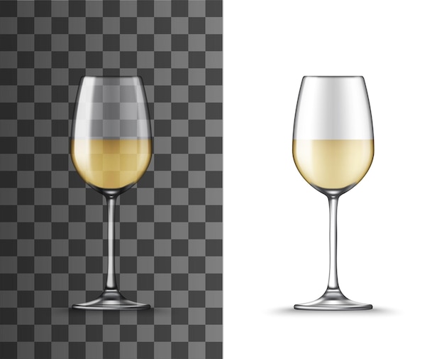 Vector wine glass white wine transparent isolated cup