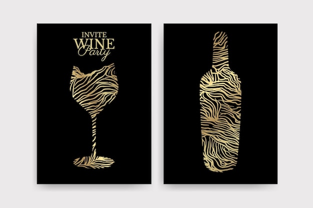 wine glass with texture and gold colored line background