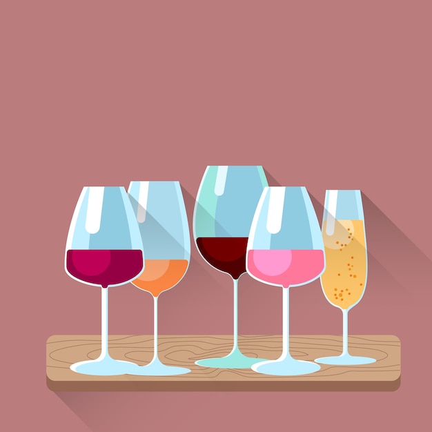 Vector wine glasses set different alcohol french drink collection