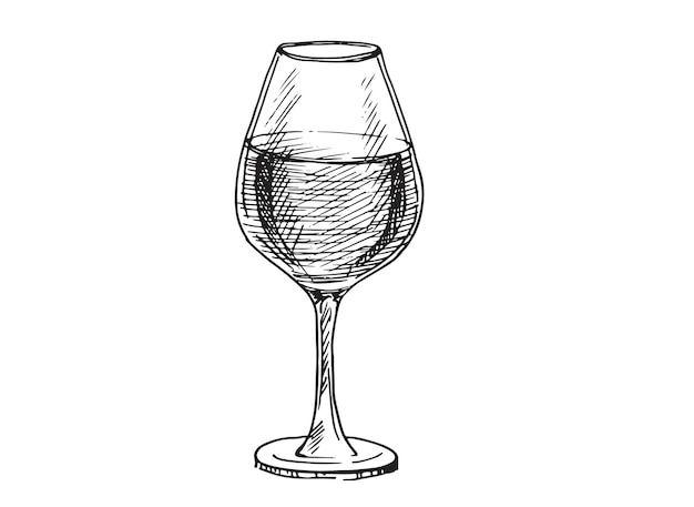 Illustrazione vettoriale dello schizzo dei bicchieri da vino elementi di design dell'etichetta disegnati a mano