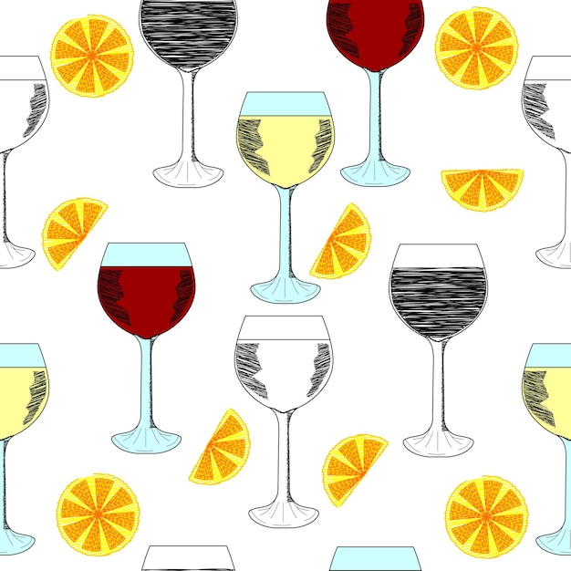 Wine glasses with lemon slices seamless