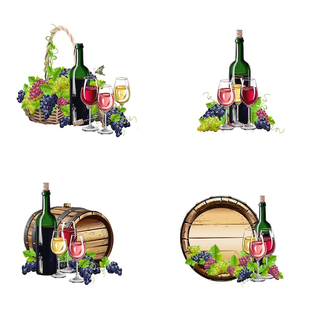 Vector wine and grapes set