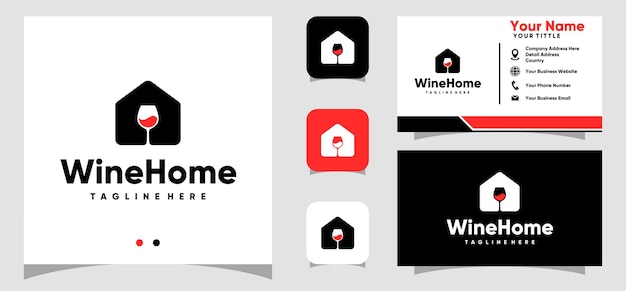 Wine home negative space logo design and business card template