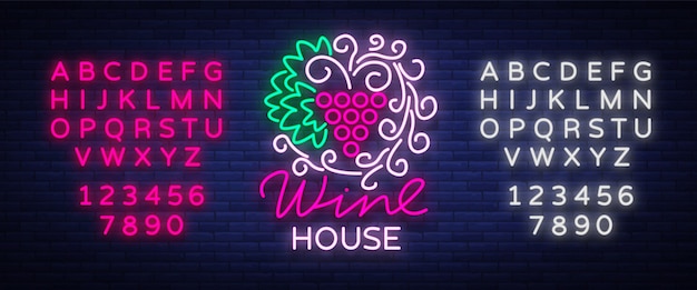 Wine house pattern ornament frame with in a trendy neon style.