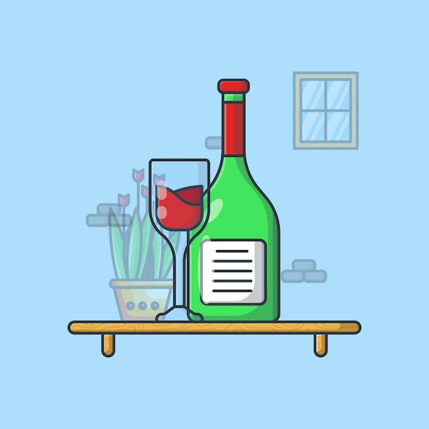 Vettore illustrazione del vino. stile cartone animato piatto