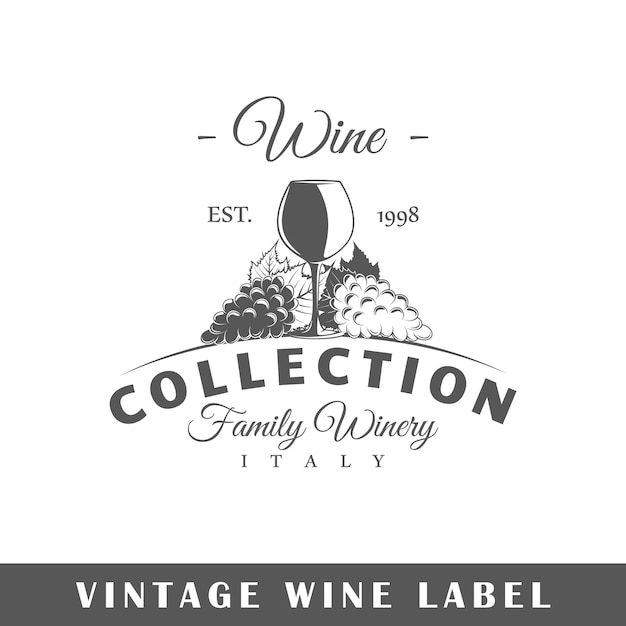 Wine label isolated on white background. Design element. Template for logo, signage, branding design. Vector illustration