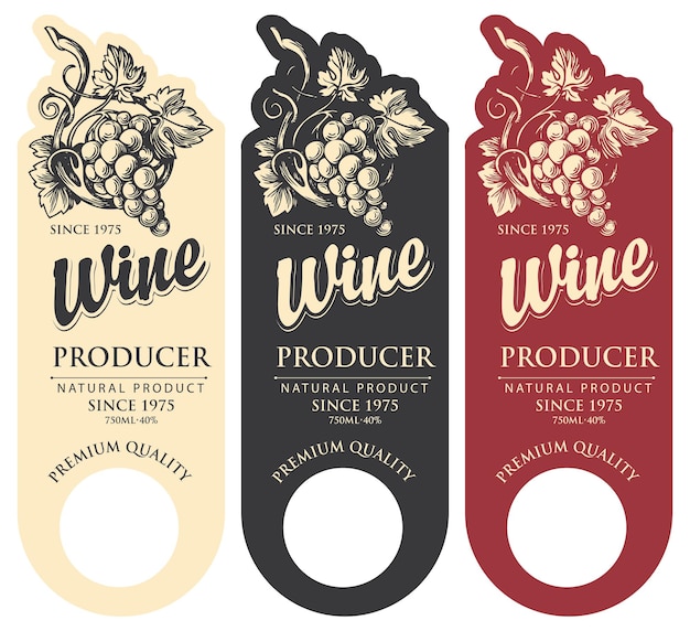 Vettore set di etichette per vino
