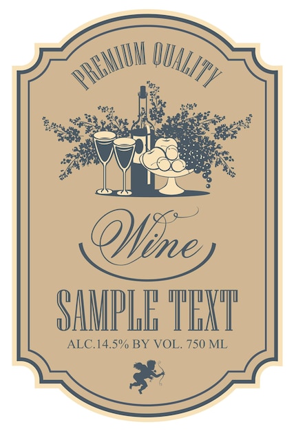 Wine label with bottles and bowl of fruit