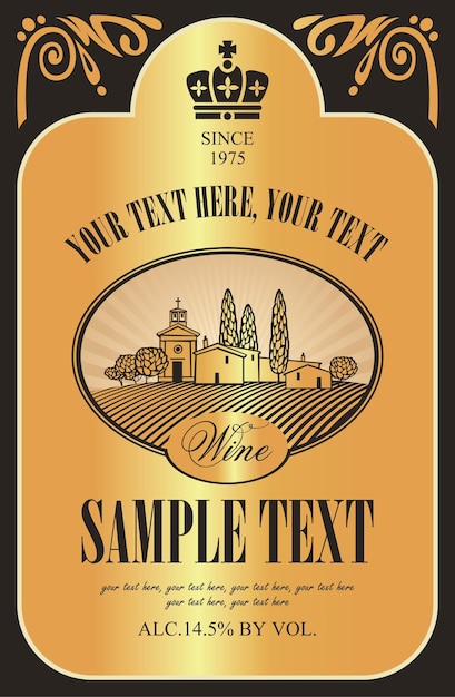 Wine label with old town cityscape