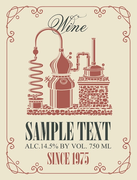 Vector wine label with old winery