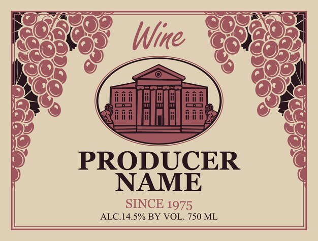 Wine label with palace and grapes