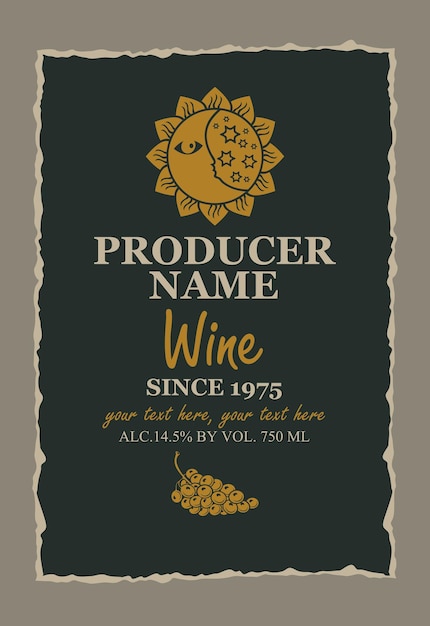 Wine label with sun and moon