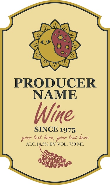 Wine label with sun and moon