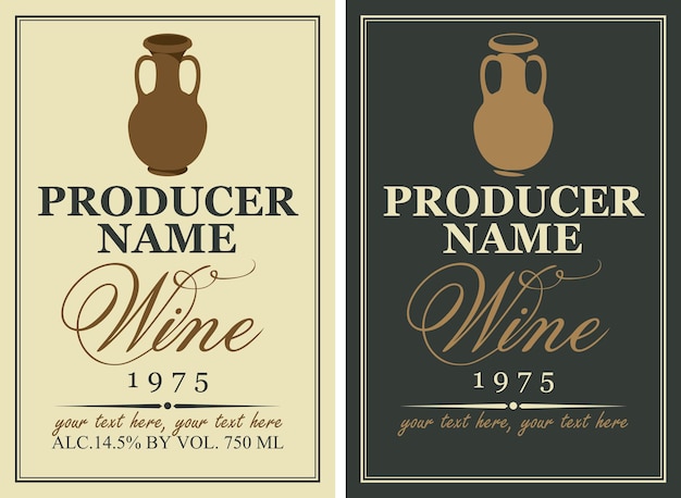 Wine labels with clay jug