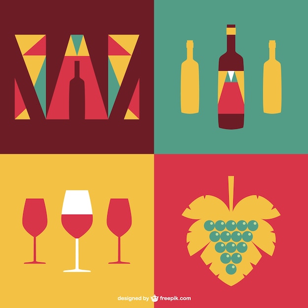 Vector wine labels with wine glasses and bottles